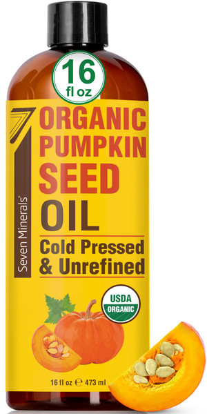 Seven Minerals Pumpkin Seed Oil for Hair Growth, Face, & Body - Big 16oz Bottle - USDA Organic, Cold-Pressed & Hexane Free - Lightweight, Non-Greasy, & Deeply Moisturizing for Scalp, Skin