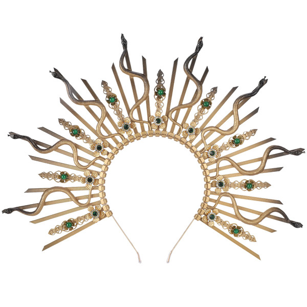 COSUCOS Medusa Snake Halo Crown, Gold Spiked Sunburst Sun Halo Headband
