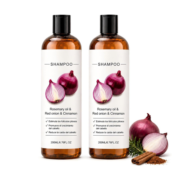 pewatul Shampoo, Onion Shampoo, Rosemary Oil & Red Onion Shampoo with Cinnamon Extract, Shampoo de Cebolla for Fuller-Looking Hair, Daily Scalp Care Shampoo for Men & Women 2PCS