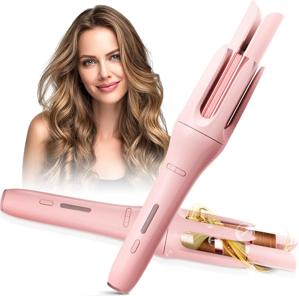 Auto Hair Curler, Automatic Curling Iron Wand with 4 Temperatures & 3 Timers & LCD Display (Light Pink)