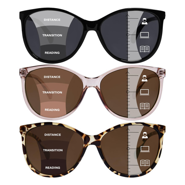 YUKANG 3 Packs Progressive Multifocal Sunglasses for Women Men, Multifocus Sun Readers Outdoor Reading Sunglasses Women's with UV400 TBLBrown 1.5