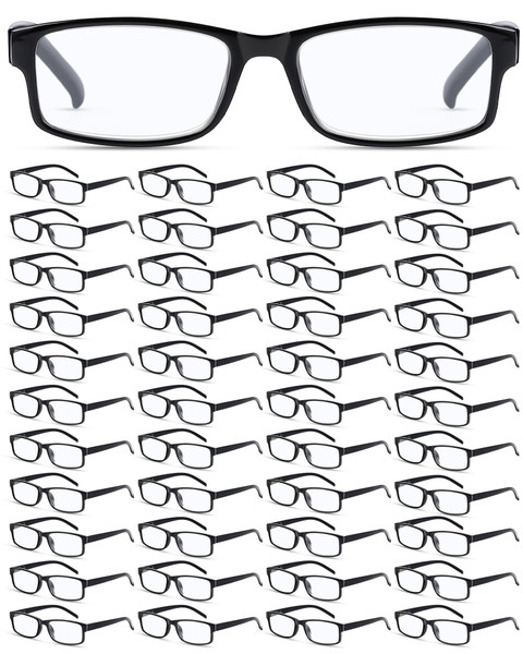 Yexiya Black 50 Pack Reading Glasses Bulk for Men Women Frame Eyeglasses with Spring Hinge Traditional Readers for Office Home (1.75 Diopters)