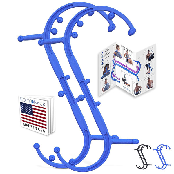 Body Back Buddy Elite FSA Eligible Trigger Point Massage Tool, Neck and Back Massager Handheld, Manual Self Massager, Massage Cane, Muscle Knot Remover with Instructions, 2-Pack Bundle (Blue)