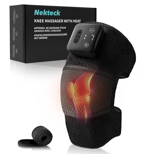 Nekteck Knee Massager with Heat - Cordless Heated Knee Brace with Vibration for Pain Relief, Rechargeable Knee Heating Massager with 5 Heat Levels and 3 Massage Mode, Ideal Gift for Mom Dad