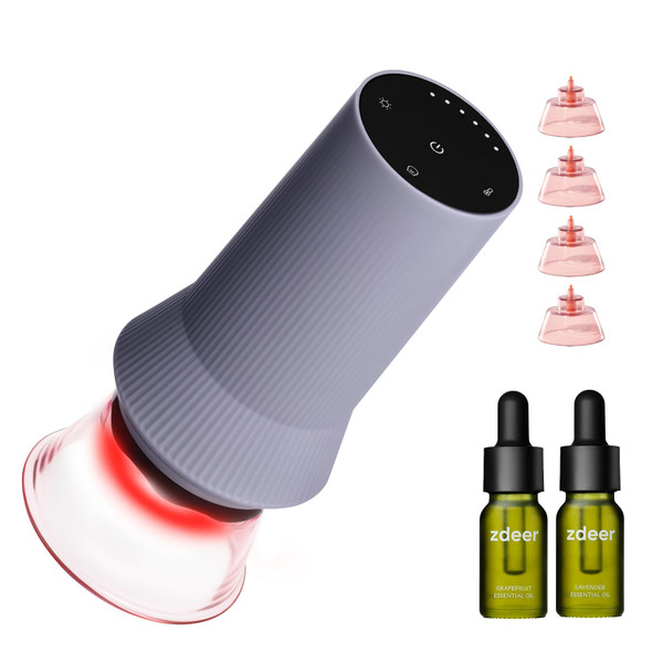 ZDEER Cupping Set, Electric Cupping Kit for Massage Therapy, Lymphatic Drainage Massager with Heat, 6 Levels for Muscle Relaxation, 4 Cups + 2 * 10ml Essential Oil