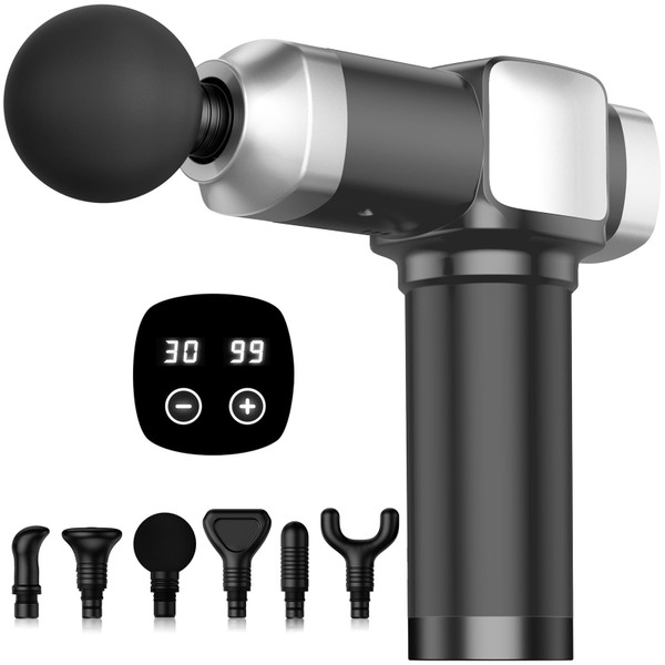 CAMEFER Massage Gun Deep Tissue, Handheld Percussion Muscle Massager for Back, Neck & Shoulder Pain Relief, Portable Electric Back Massager with 30 Speed Levels & 6 Massage Heads, Gift for Men Women