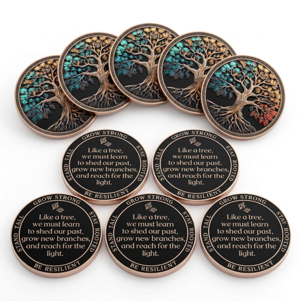 Milestone Mint Affirmation Sobriety Coin Set 10 PK - Tree of Life Anniversary Sobriety Gifts for Men & Women | AA Coins and Medallions w/Token, 3D Texture, Recovery Sober Chips | Bulk Pack Discount