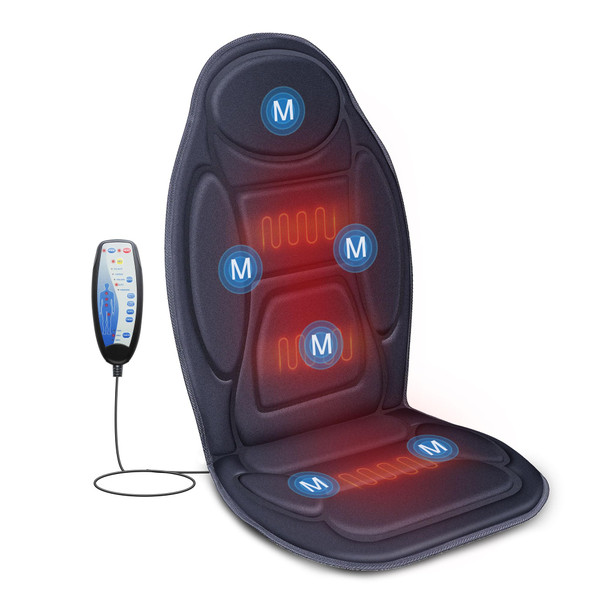 Snailax Vibration Back Massager with Heat, Massage Seat Cushion with 6 Vibrating Motors and 2 Heat Levels, Massage Chair Pad for Home Office use, Gifts for Mom