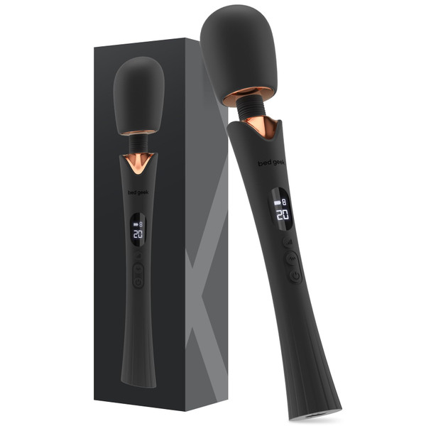 bed geek Cordless Wand Massager – Super Powerful Handheld Massage with 20 Speeds & 8 Patterns, Soft Silicone Head, Quiet Motor, LED Display, Body-Safe & Waterproof Black & Rose Gold