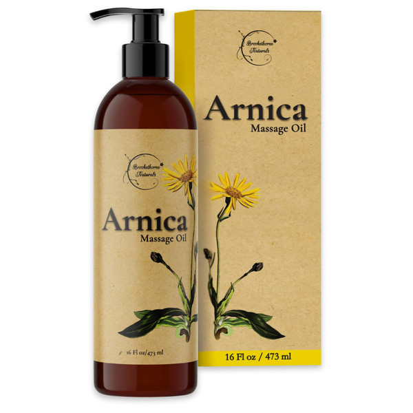 Brookethorne Naturals Arnica Massage Oil for Massage Therapy – Arnica Montana & Lemongrass Essential Oil – All Natural Supports Active Lifestyles – Paraben Free, Made in USA – 16oz