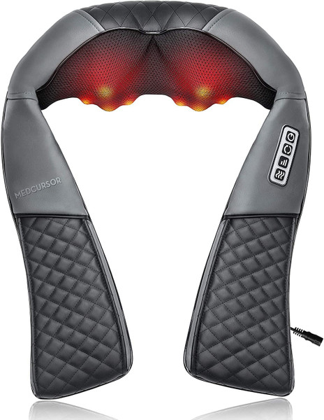 Medcursor Neck Massager, Portable Electric Shiatsu Back Massage Device with Heat, Deep Tissue 3D Kneading Pillow for Muscle Pain Relief, Mother’s Day Gift (No Battery)