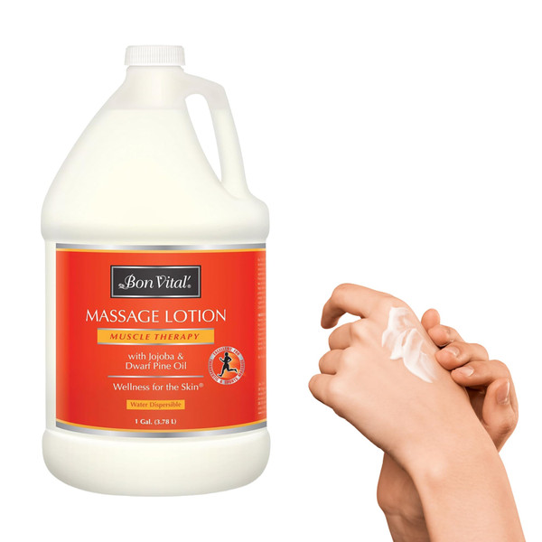 Bon Vital' Muscle Therapy Massage Lotion, 1-Gallon, Infused with Dwarf Pine and Essential Oils, Professional Lotion for IASTM and Graston Massage, Non-Greasy, Unscented