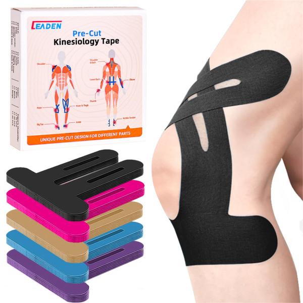 IEADEN Precut Kinesiology Tape for Knees, 20 Pcs - Knee Support & Stability, Knee Pain Relief Athletic Tape - Waterproof & Elastic, Breathable Hypoallergenic Latex-Free Tape, Black