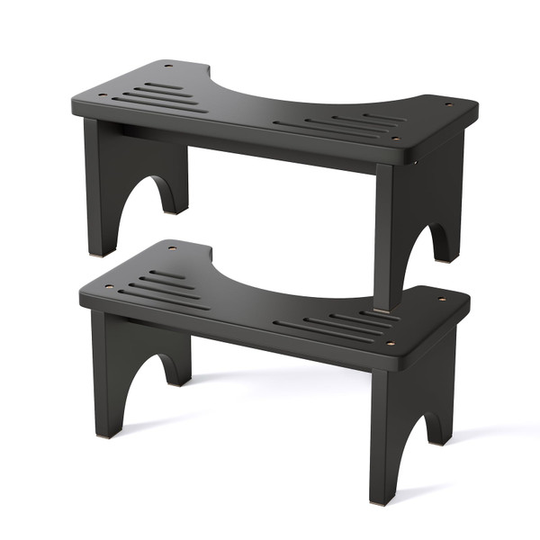 Uaniar 2 Pack Black Toilet Poop Stool - 6.7 Inch Bamboo Squatting Potty Stool for Adults, Non-Slip Wood Bathroom Pooping Foot Step for Squatting Posture (Set of 2)