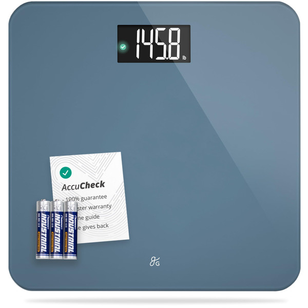 Greater Goods AccuCheck Digital Scale for Body Weight - Accurate Digital Bathroom Scale with High-Precision Sensors, Large Easy-to-Read Backlit Display, 400 lb Capacity, Auto Step-On (Stone Blue)