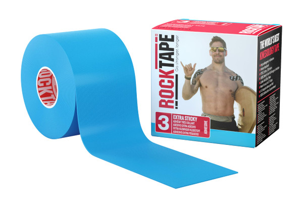 RockTape Extra Sticky 2" Kinesiology Tape (Blue) - Athletic Tape for Muscle Pain Relief, Injury Recovery - Microscopic Skin Lifting & Decompression - Sweat & Water Resistant - Hypoallergenic