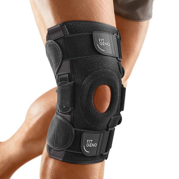 Fit Geno Hinged Knee Brace for Meniscus Tear: Adjustable Support for Knee Pain w/Built-in Side Stabilizers & Removable Metal Hinges for ACL MCL Injury or Surgery Recovery - Men and Women