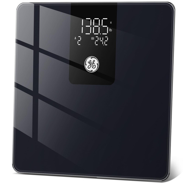 GE Digital Bathroom Scale for Weight, Smart Bluetooth Body Weight and BMI, Electronic Black Weighing Scale for Bath Home, Accurate 400lb Capacity, Deep Blue