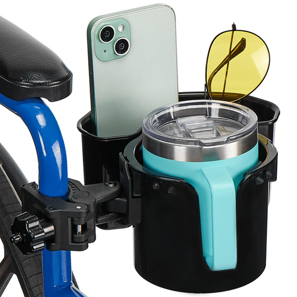 JOYTUTUS Wheelchair Cup Holder, 2-in-1 Walker Cup Holder with 6.4'' Large Storage Box, Drink Holder for Bottle with Handle, Fit for Wheelchair, Walker, Rollator, Stroller, Camper, Golf cart (Large)
