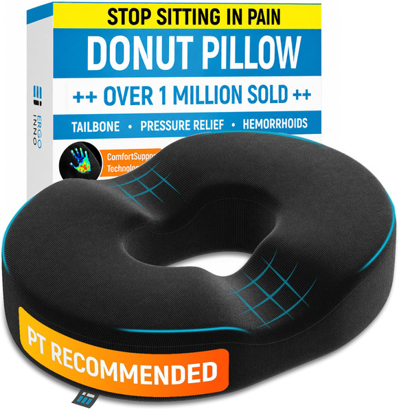 PT ENDORSED Donut Pillow for Tailbone Pain Relief Cushion - Coccyx & Hemorrhoid Pillow for Sitting - Donut Seat Cushion for Pressure Relief, Prostate, Postpartum, Pressure Sores, Lifting Cushions