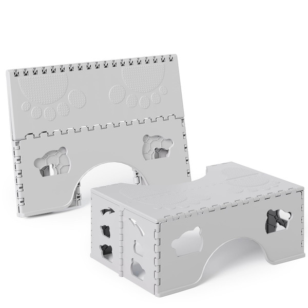 2 Pack Foldable Toilet Poop Stool Adult, Portable Squatting Potty Stools for Travel, 7 Inch Toilet Stool Squat Adults, Lightweight Bathroom Step with Anti- Slip Feet, Gray