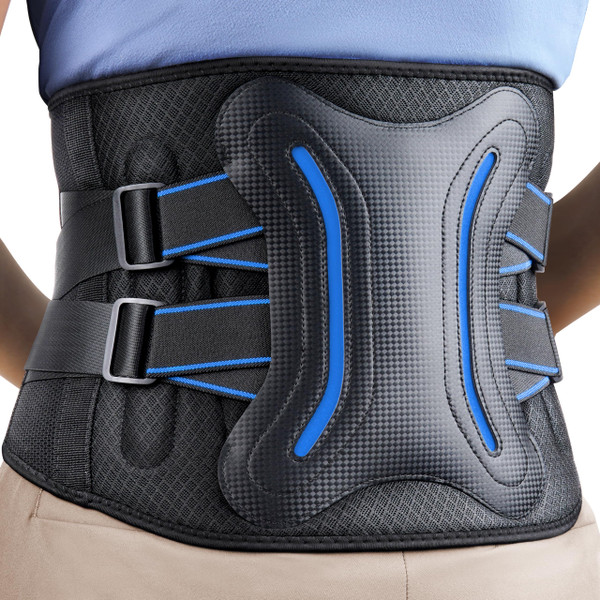FEATOL Lower Back Brace with 5 Reinforced Stays for Women and Men, Adjustable Snug-Fit Lumbar Support Belt for Work, Size 3XL, Waist 48.4"-53.1"