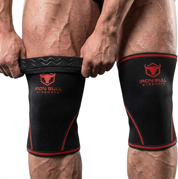 Iron Bull Strength Knee Sleeves 7mm (1 Pair) - Compression Brace & Knee Sleeve For Weightlifting, Powerlifting & Cross Training - Knee Support for Squats - Men & Women (Large/Red)