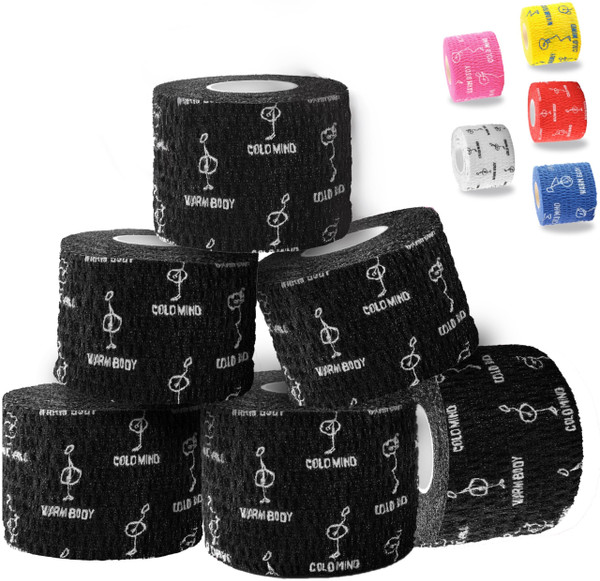 WARM BODY COLD MIND 1.85" Weightlifting Thumb Tape - Hook Grip Tape for Powerlifting, Cross Training, Gym Tape, Workout, Weight Lifting Tape, Athletic Finger Wrap (Black 6 Rolls)