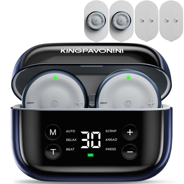 KingPavonini Wireless TENS Unit Muscle Stimulator for Pain Relief Therapy, 2 Units Dual-Channel TENS Machine, 30 Intensities, Pocket-Sized TENS Device for Sciatica Back Pain, Charging Case, Model U13