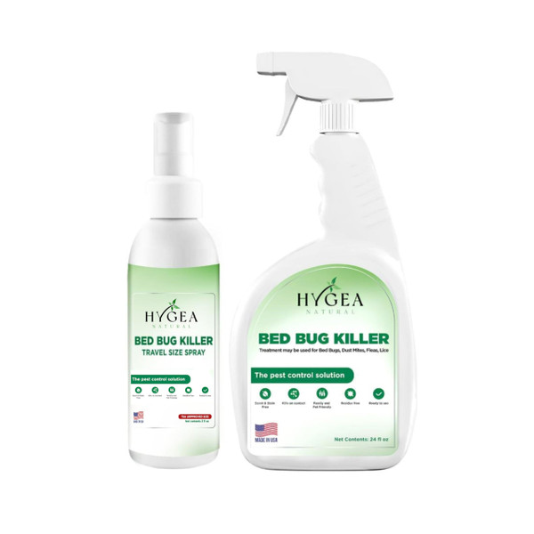 Hygea Natural Exterminator Combo Pack, Non Toxic Treatment, Natural Bugs & Lice Eradicator - Includes Spray 24 oz & Travel Spray 3 oz