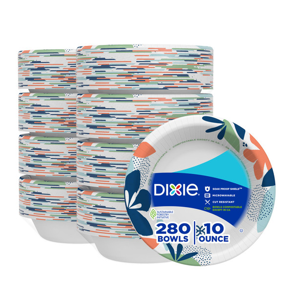 Dixie Small Paper Bowls, 10 Oz, 280 Count (8 packs of 35 bowls), Microwave-Safe, Soak-Proof, Disposable Bowls Great For Snacks, Dessert, And Light Lunch Meals