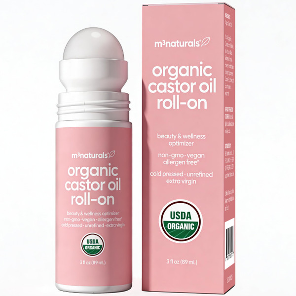 Organic Cold Pressed Castor Oil Roll-On Nourishing Treatment| Hexane-Free, USDA Organic Idea for Hair, Skin & Brows | Mess-Free Applicator, 3 fl 0z (89 mL) by M3