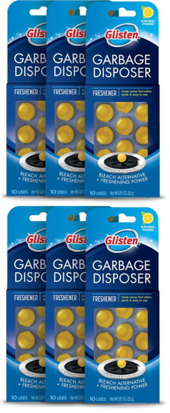 Glisten Garbage Disposer Freshener, Lemon Scent, 6-Pack