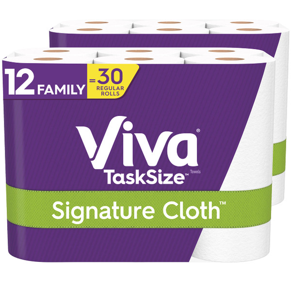 Viva Signature Cloth Paper Towels, Task Size - 12 Family Rolls (2 Packs of 6 Rolls) = 30 Regular Rolls (143 Sheets Per Roll)