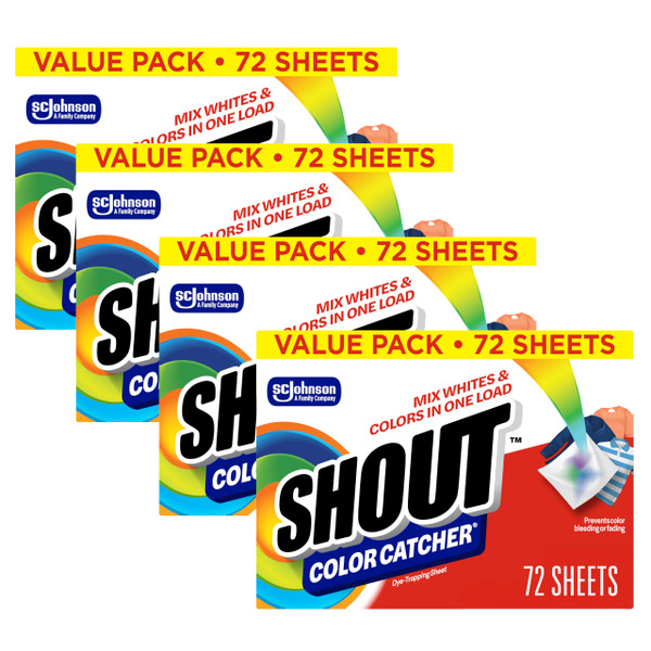Shout Color Catcher Sheets for Laundry, Allow Mixed Washes, Prevents Color Runs and Maintains Original Clothing, 72 Count - Pack of 4 (288 Total Sheets)