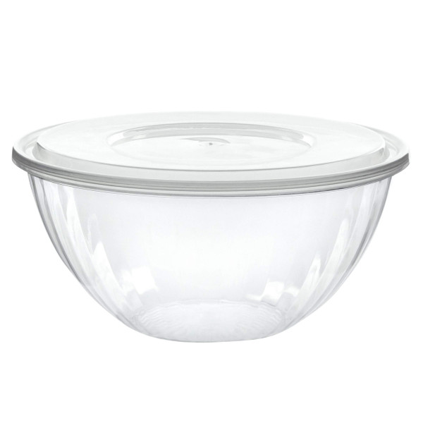PLASTICPRO Disposable 96 Ounce Round Crystal Clear Plastic Serving Bowls With Lids, Party Snack or Salad Bowl, Chip Bowls, Snack Bowls, Candy Dish, Salad Container Pack of 8