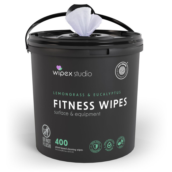 Wipex Yoga Mat Cleaner Wipes, EWG Verified, 400 Ct Plant-Based Lemongrass, Eucalyptus & Vinegar Wipes for Gym & Fitness Equipment & All Purpose Gym Cleaning - Safe for Peloton Bikes & Treadmills