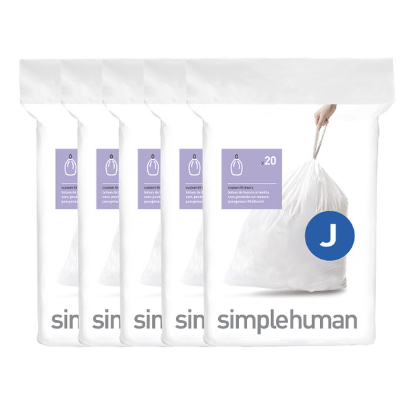 simplehuman Code J 100 Count Custom Fit Liners, Drawstring Kitchen Trash Bags, One-by-One Mess-Free Dispense, Extra Thick & Double Seamed, 50% PCR Plastic, 38-45 Liter / 10-12 Gallon, White