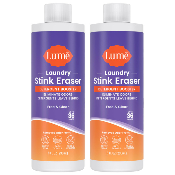 Lume Laundry Stink & Stain Eraser - Detergent Booster & Sink Soak - Eliminates Body Odor In Clothes - Odor Blasting Enzyme Blend - Make Your Detergent Work Better - Free & Clear - 8 fl oz (2 Pack)