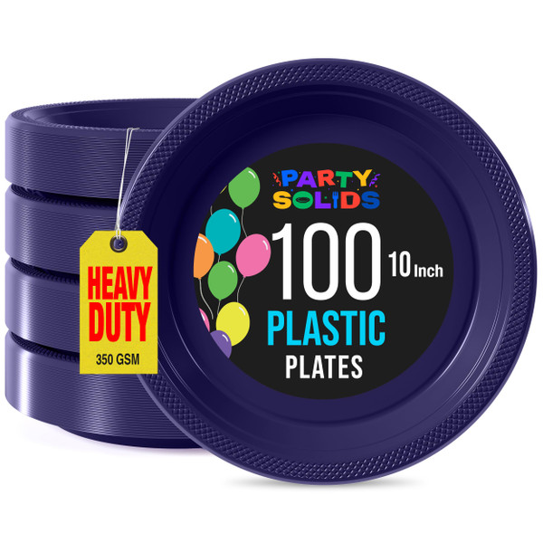 Exquisite Party Solids Navy Plastic Plates For Party 10" Navy Disposable Plates Heavy Duty 100 Pcs Plastic Dinnerware Sets Heavy Duty 350 GSM Disposable Dinnerware Set