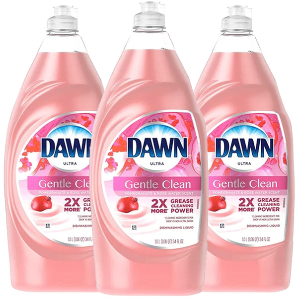 Dawn Ultra Gentle Clean Dishwashing Liquid Dish Soap, Pomegranate and Rose Water Scent, 34 Fl Oz (Pack of 3)