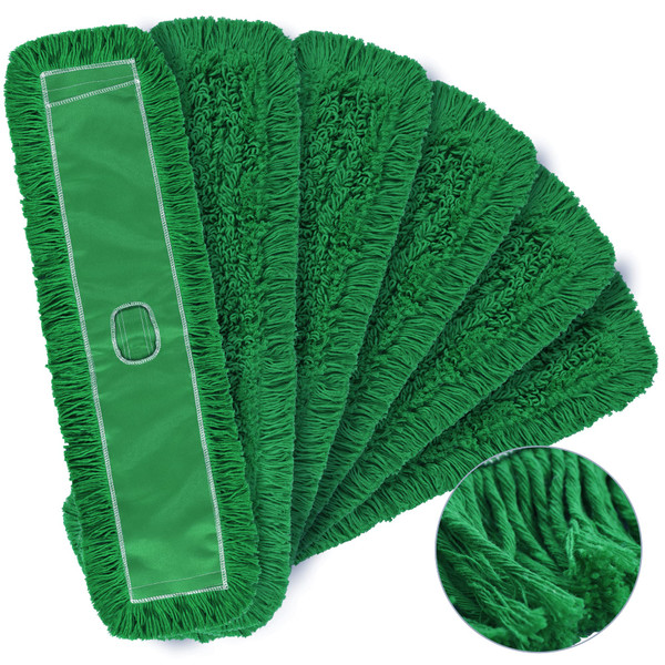 Matthew Cleaning 36'' Industrial Strength Cotton Dust Mop Refill Washable Replacement Heads for Residential & Commercial Use Fit Standard Dust Mop Frames, Hardwood, Concrete Floors Green 6 Pack
