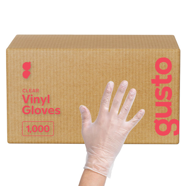 GUSTO [Case of 1000 Count Disposable Vinyl Gloves – Clear, Latex-Free, Powder-Free, BPA-Free – Safe for Food Handling, Cooking & Cleaning - Small (Formerly Comfy Package)