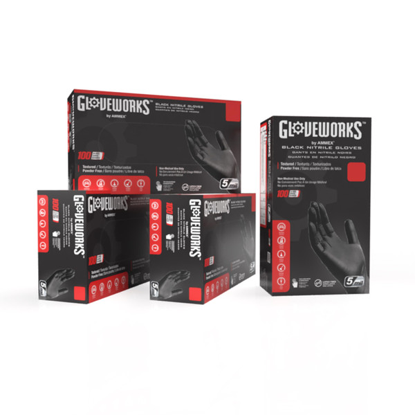 GLOVEWORKS Black Nitrile Gloves 5 Mil Disposable for Food Service, Cooking, Professional Cleaning, Size Medium 4 Boxes of 100