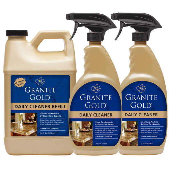 Granite Gold Daily Cleaner Spray Streak-Free Cleaning for Granite, Marble, Travertine, Quartz, Natural Stone Countertops, and Floors, 112 Fl Oz Value Pack