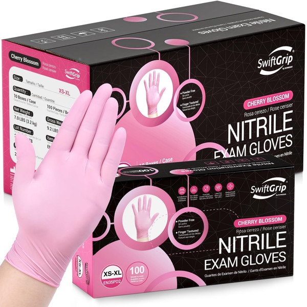 SwiftGrip Pink Disposable Gloves, X-Small, Disposable, Latex-Free, Food-Safe, Powder-Free, 1000-ct Case
