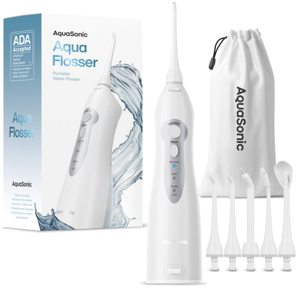 AquaSonic Water Flosser - Cordless Rechargeable Water Flossers for Teeth Cleaning - Waterproof Aqua Flosser, Portable Oral Irrigator for Dental Cleaning with 5 Jet Tips – Braces Home Travel.
