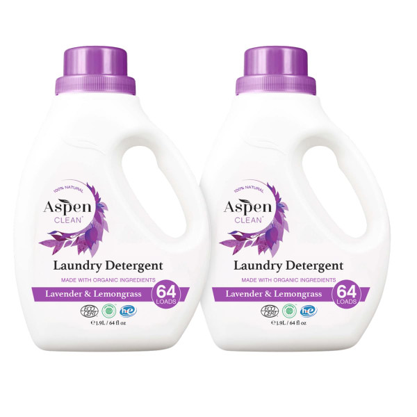 AspenClean Natural Laundry Detergent Lavender & Lemongrass - 100% Natural, Organic, HE Liquid Laundry Detergent - Vegan, Cruelty-Free, Biodegradable - Safe for Babies, Pets & Kids - EWG Certified (2