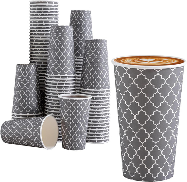 Lamosi Coffee Cups 16 oz 180 Pack, Disposable Coffee Cups, Disposable Cup,16 oz Hot Cup, Paper Insulated Cup for Cold Hot Drinks (No Lids)