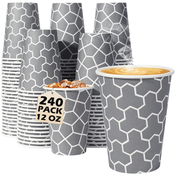 Huifany Coffee Cups 12 oz Paper Cups 240 Pack, Disposable Coffee Cups 12 oz Hot Cup, Disposable Cups Paper Insulated Cup for Cold Hot Drinks